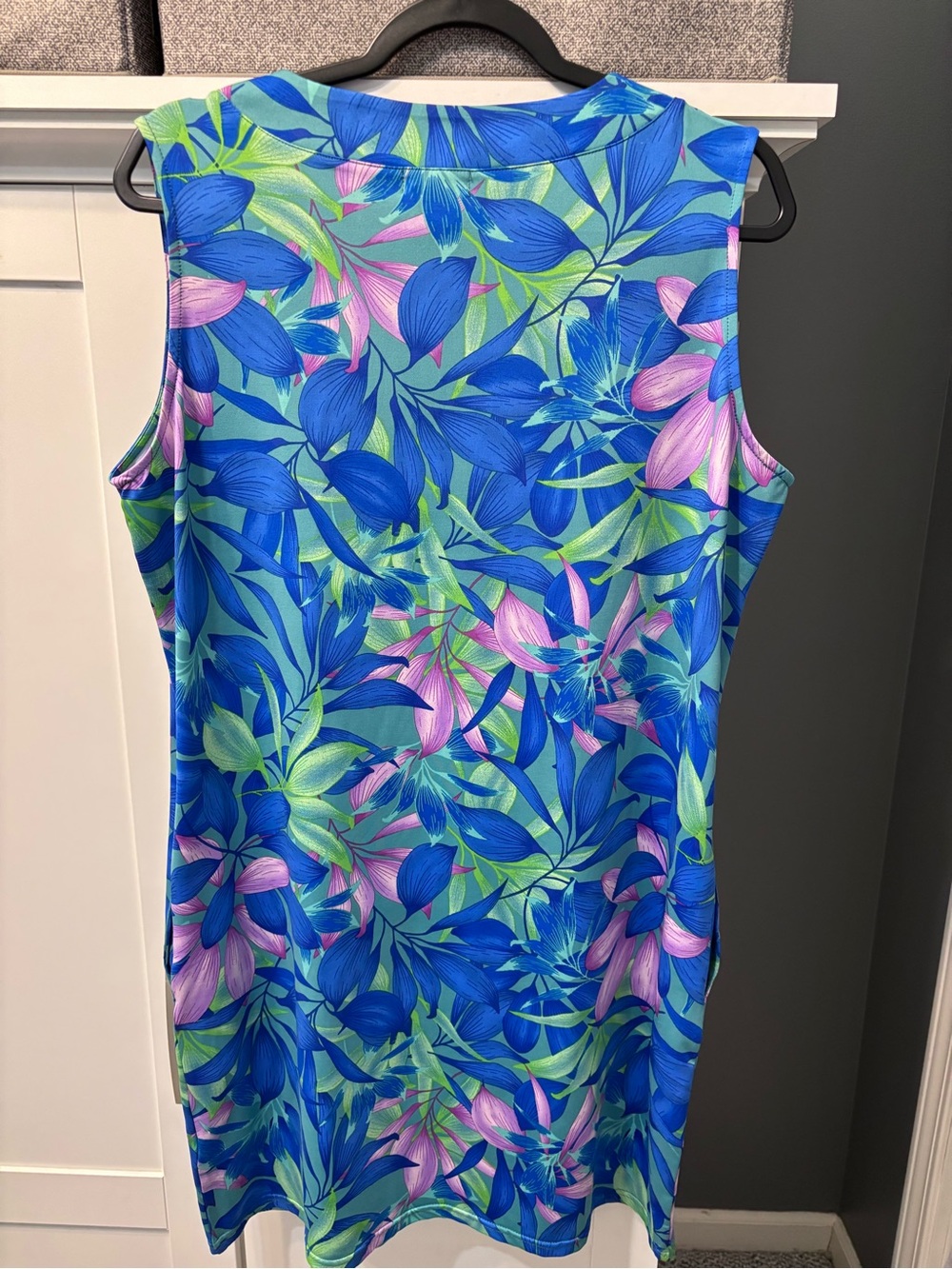 Caribbean Joe Blue Floral Sleeveless V-Neck Tank Dress Has Pockets Sz L - Picture 3 of 12